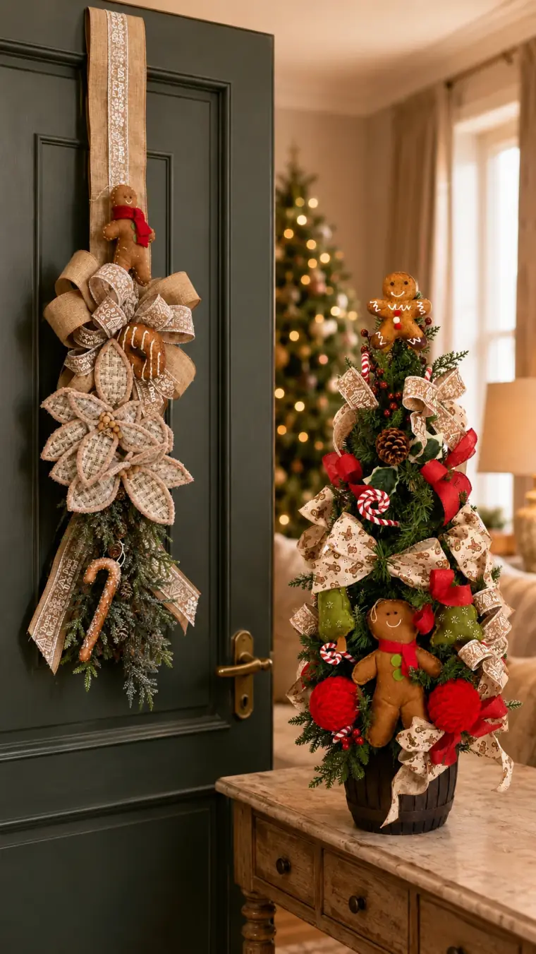 Kit de Natal com escapulário de porta e árvore de Natal pequena decorada