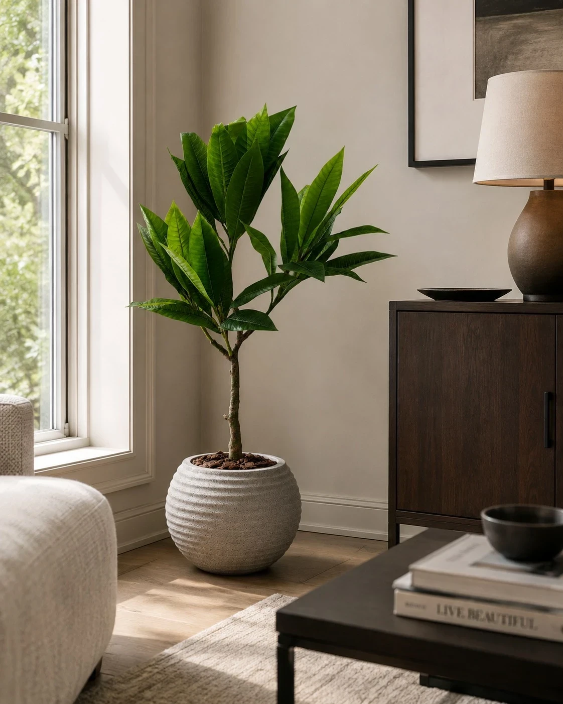 Arranjo de Folhagem Tropical Verde 1 m em Vaso Texturizado 4