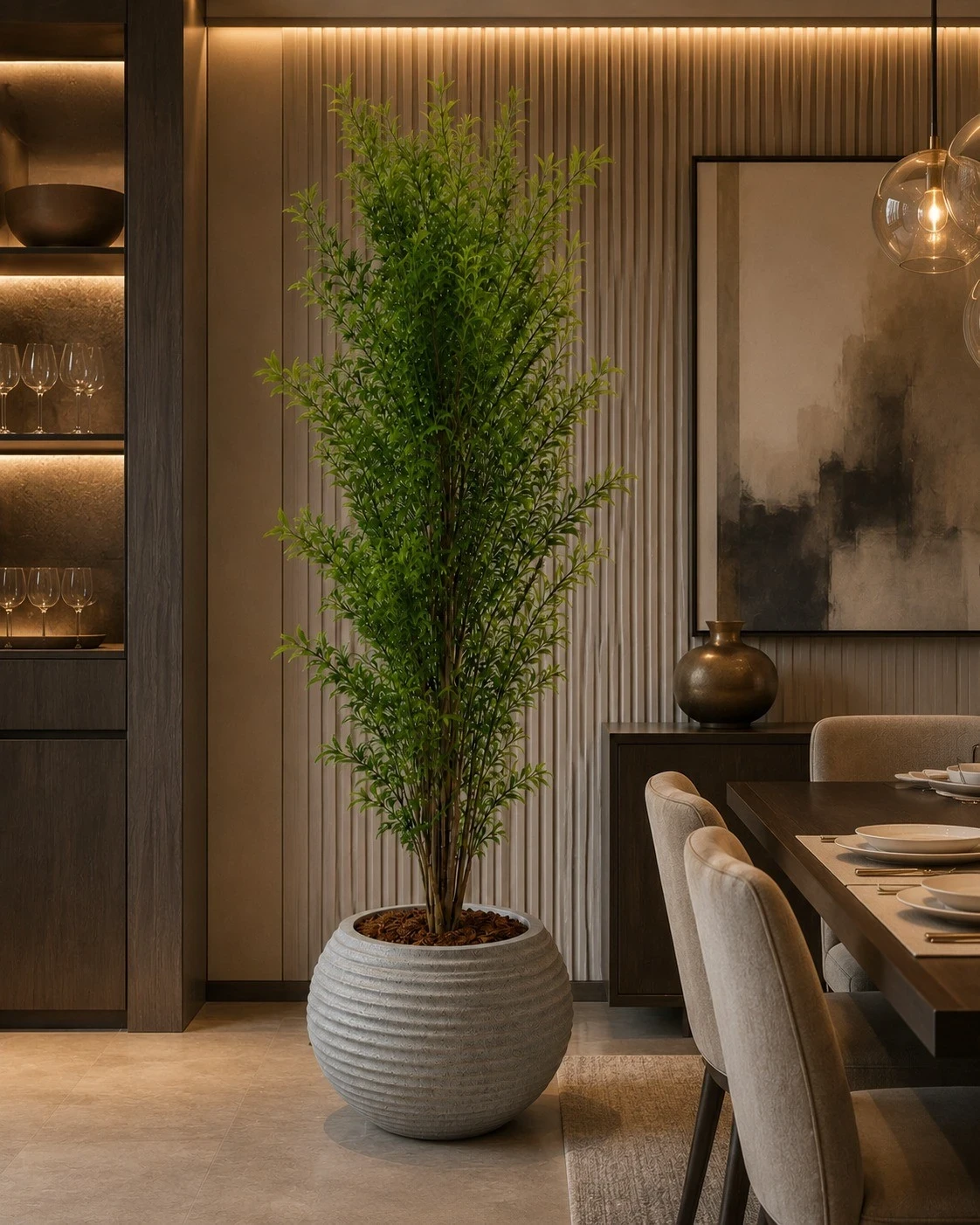 Arranjo de Folhagem Verde Vertical 1,90 m em Vaso Texturizado 3