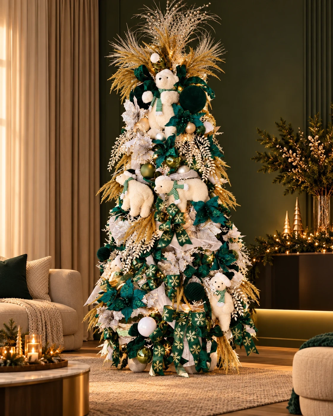 Árvore de Natal 2,30 m Verde Branco Dourado com Ursos 180°