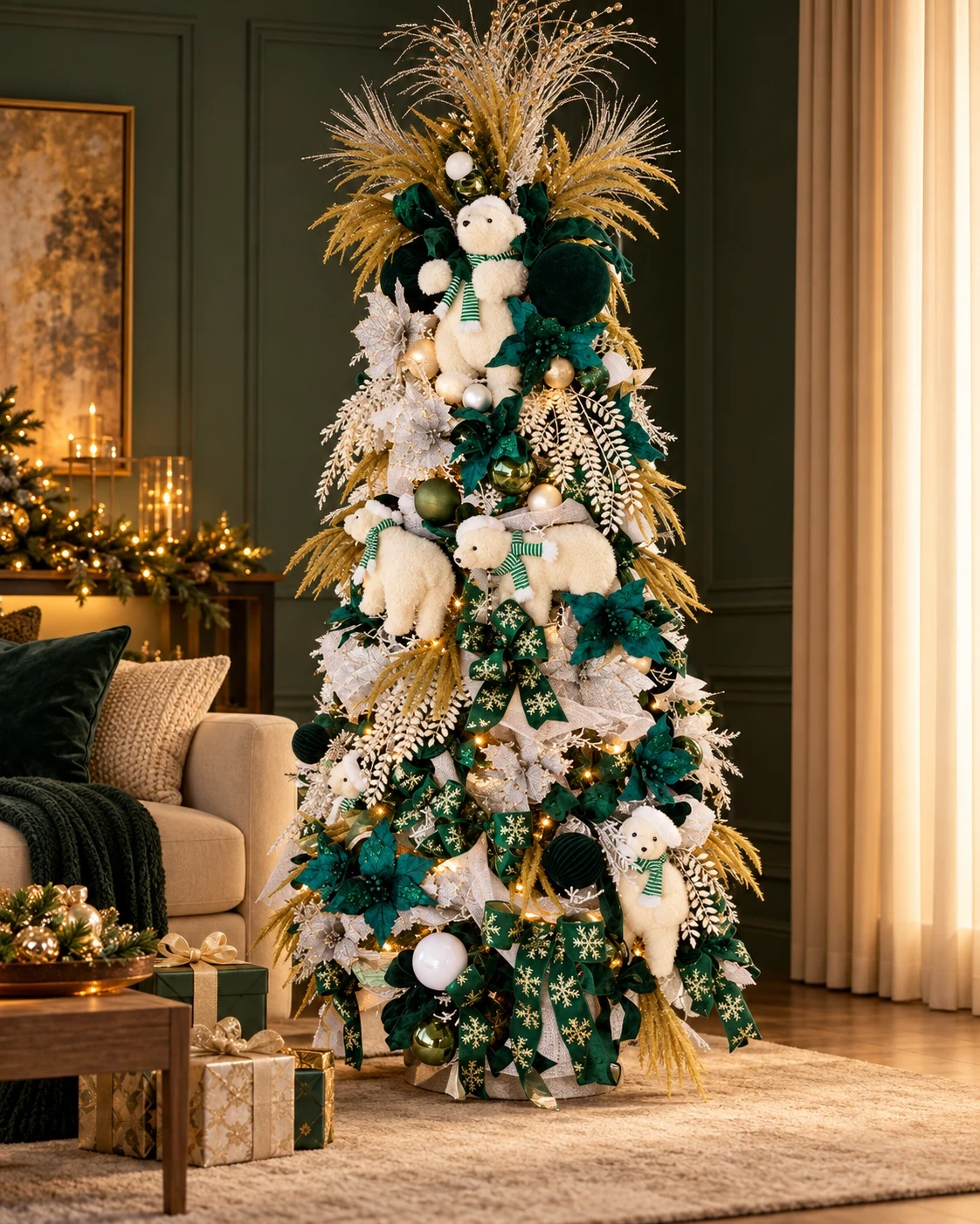 Árvore de Natal 2,30 m Verde Branco Dourado com Ursos 180° 4