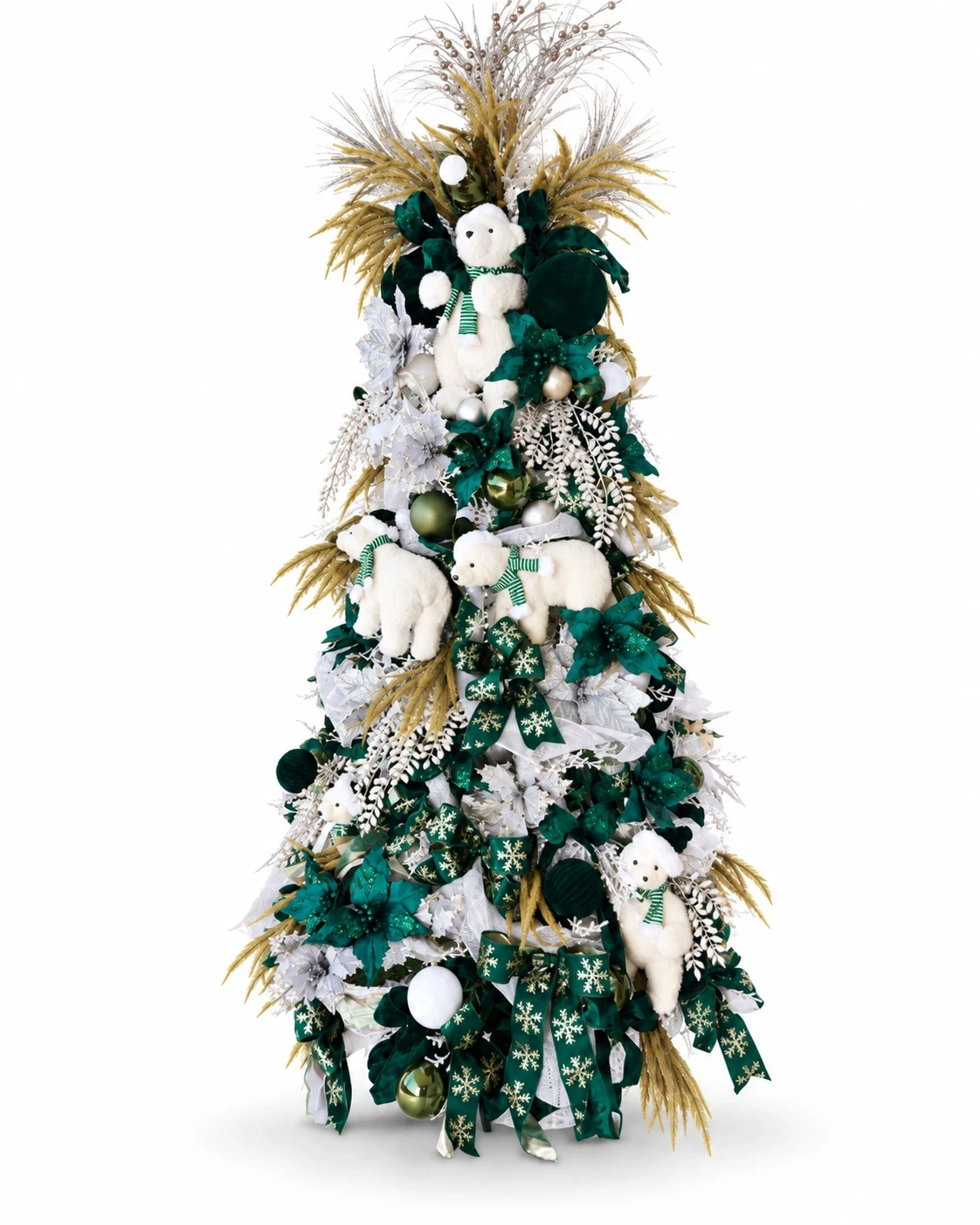 Árvore de Natal 2,30 m Verde Branco Dourado com Ursos 180° 5