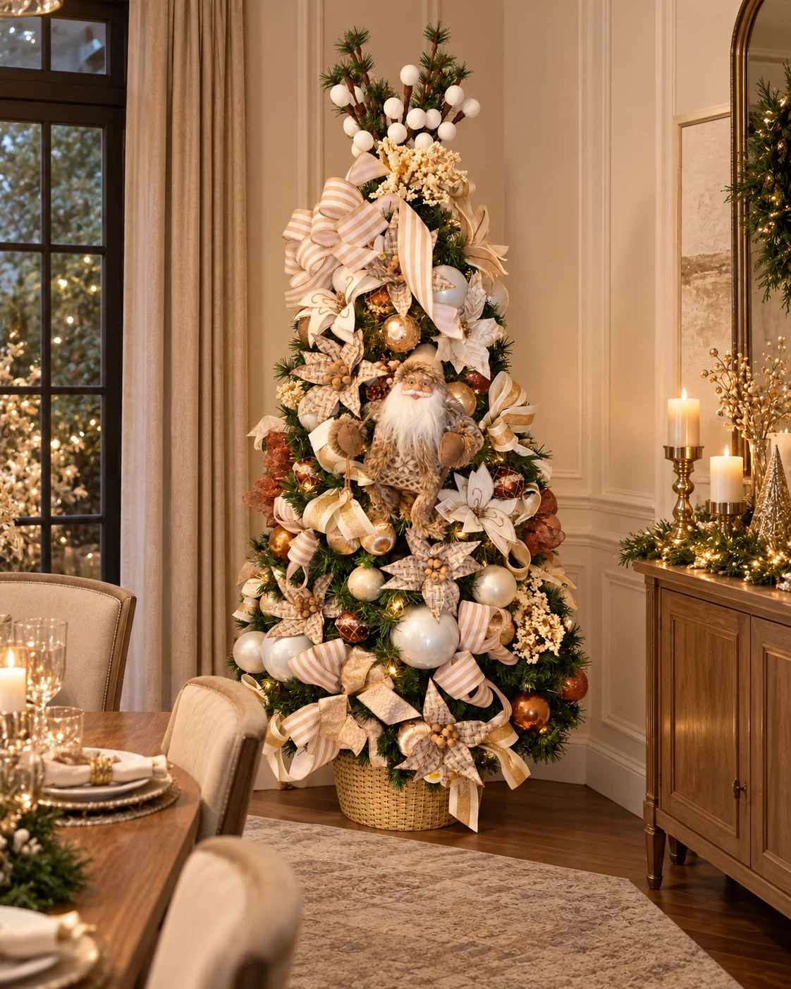 Árvore de Natal Bosque Champagne com Papai Noel 1,80 m 1