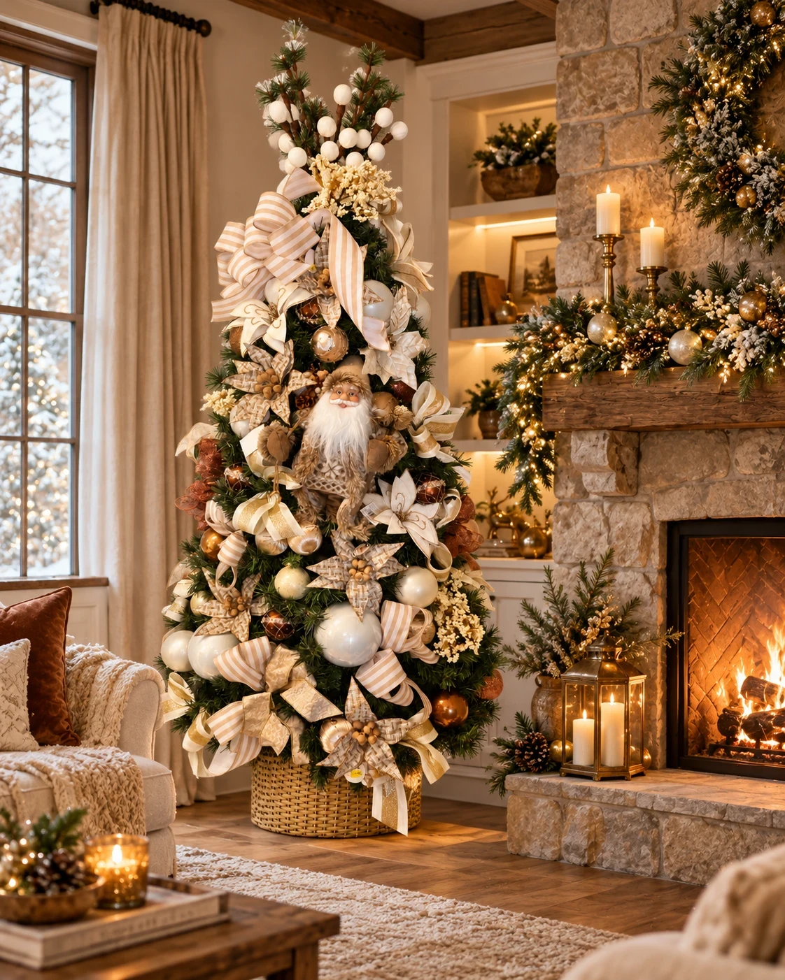 Árvore de Natal Bosque Champagne com Papai Noel 1,80 m 2