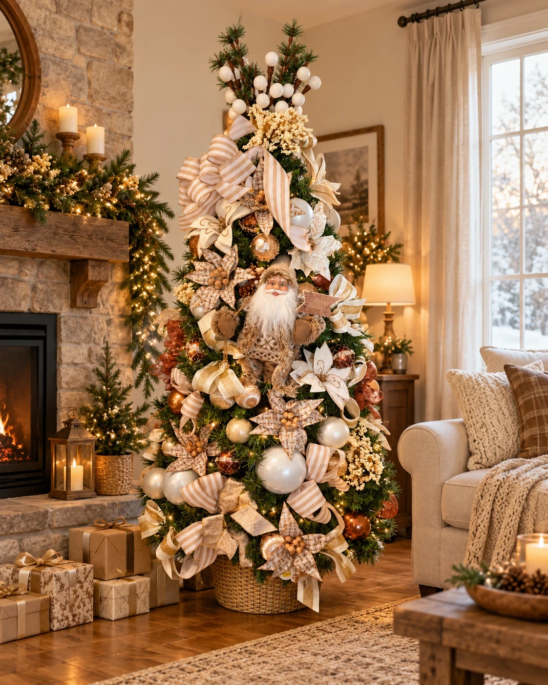 Árvore de Natal Bosque Champagne com Papai Noel 1,80 m 4