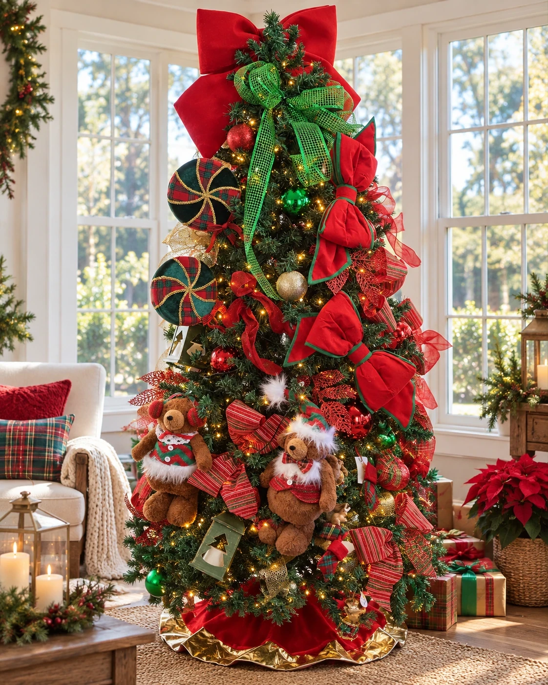 Árvore de Natal Decorada Completa Tradicional com Ursos2,05m 2