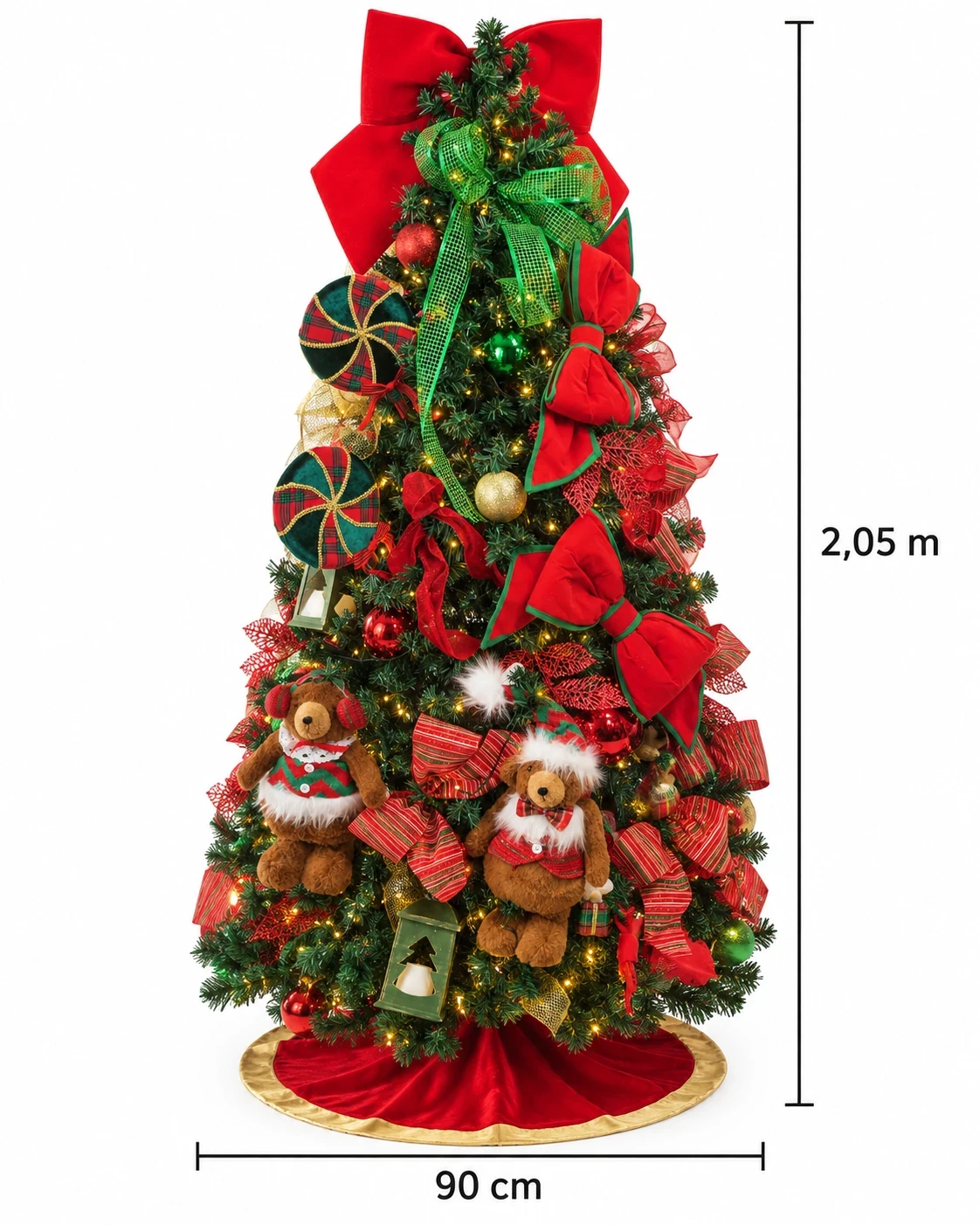 Árvore de Natal Decorada Completa Tradicional com Ursos2,05m 5