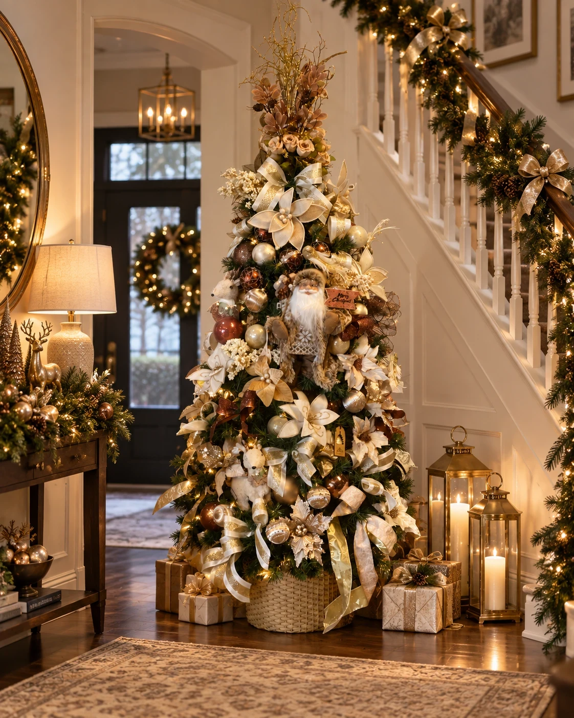 Árvore de Natal Decorada Dourada Papai Noel 2,4m 3