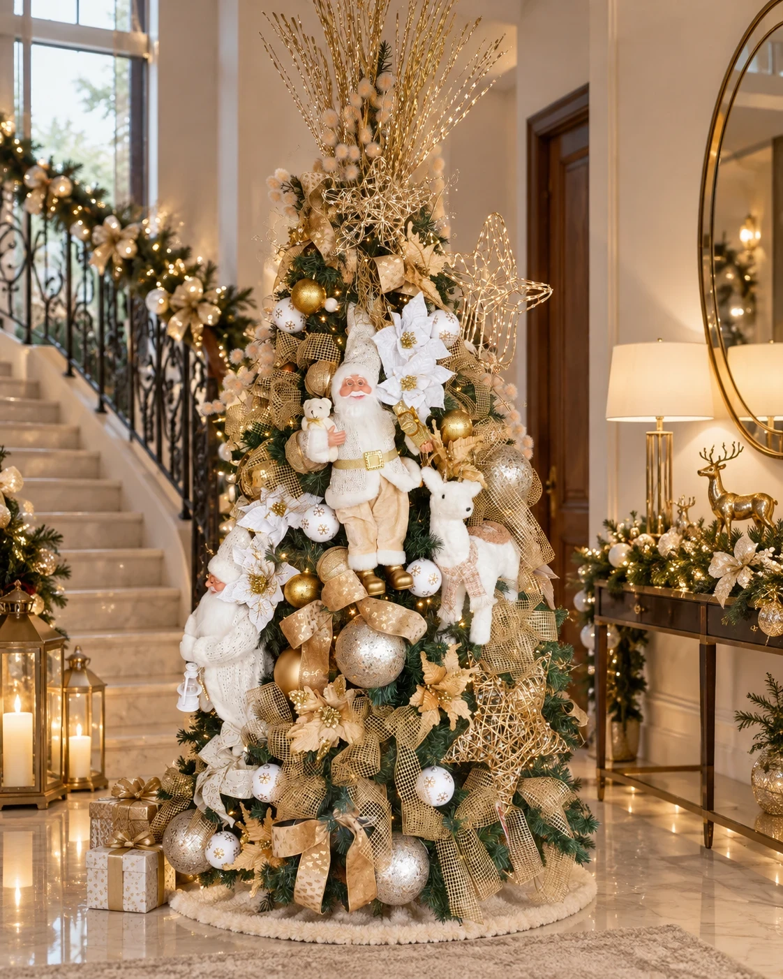 Árvore de Natal Decorada Luxo Dourada e Branca 2,35m 2