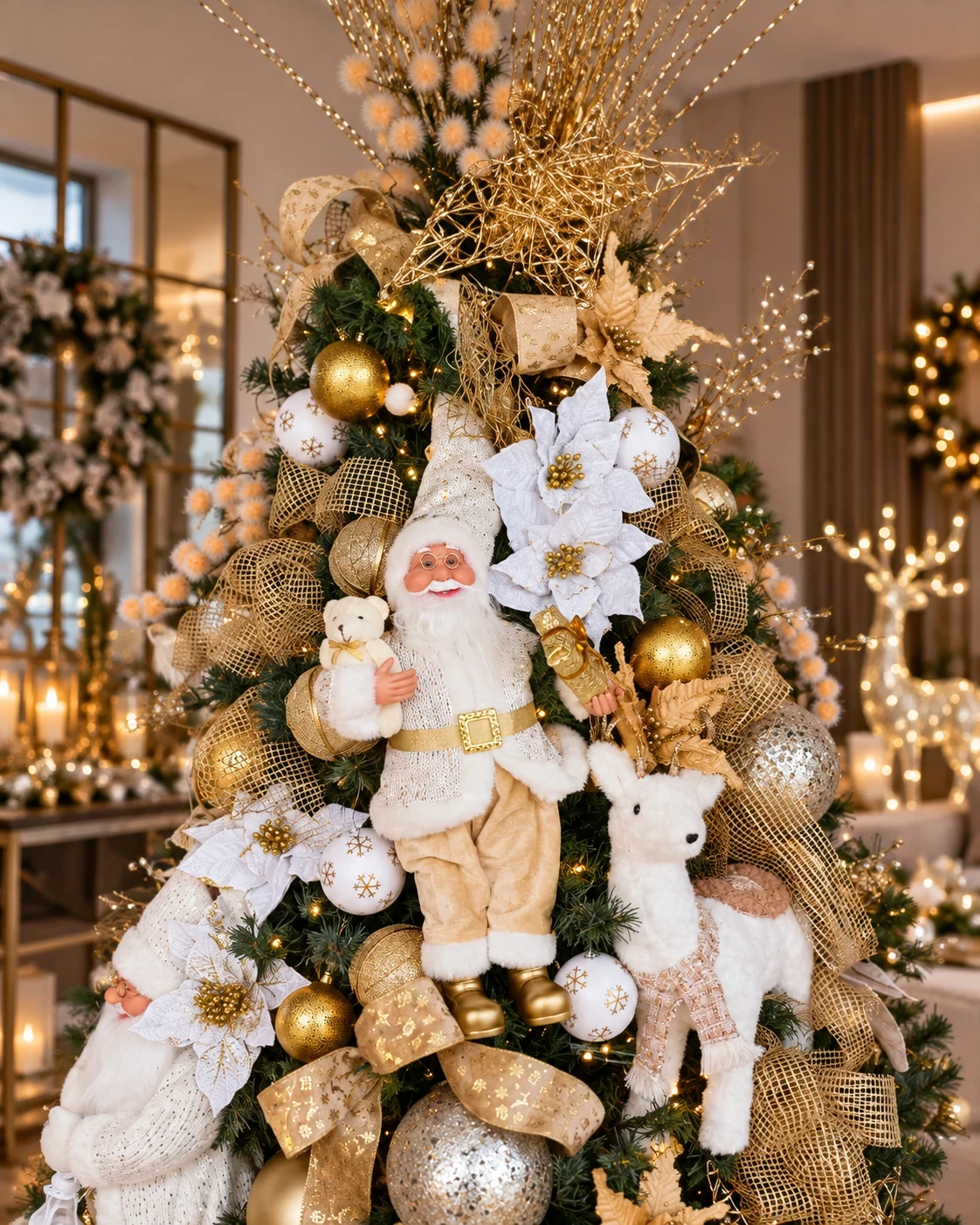 Árvore de Natal Decorada Luxo Dourada e Branca 2,35m 4