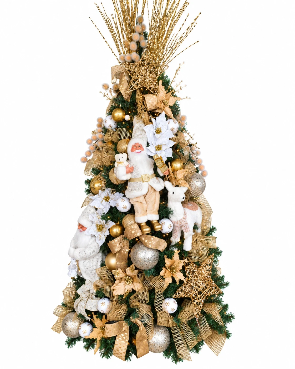 Árvore de Natal Decorada Luxo Dourada e Branca 2,35m 5