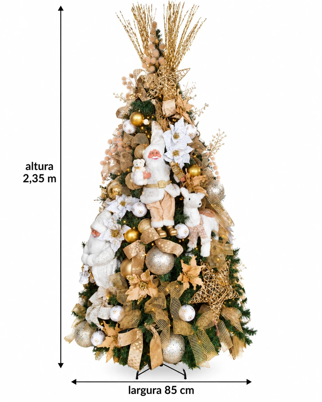 Árvore de Natal Decorada Luxo Dourada e Branca 2,35m 6