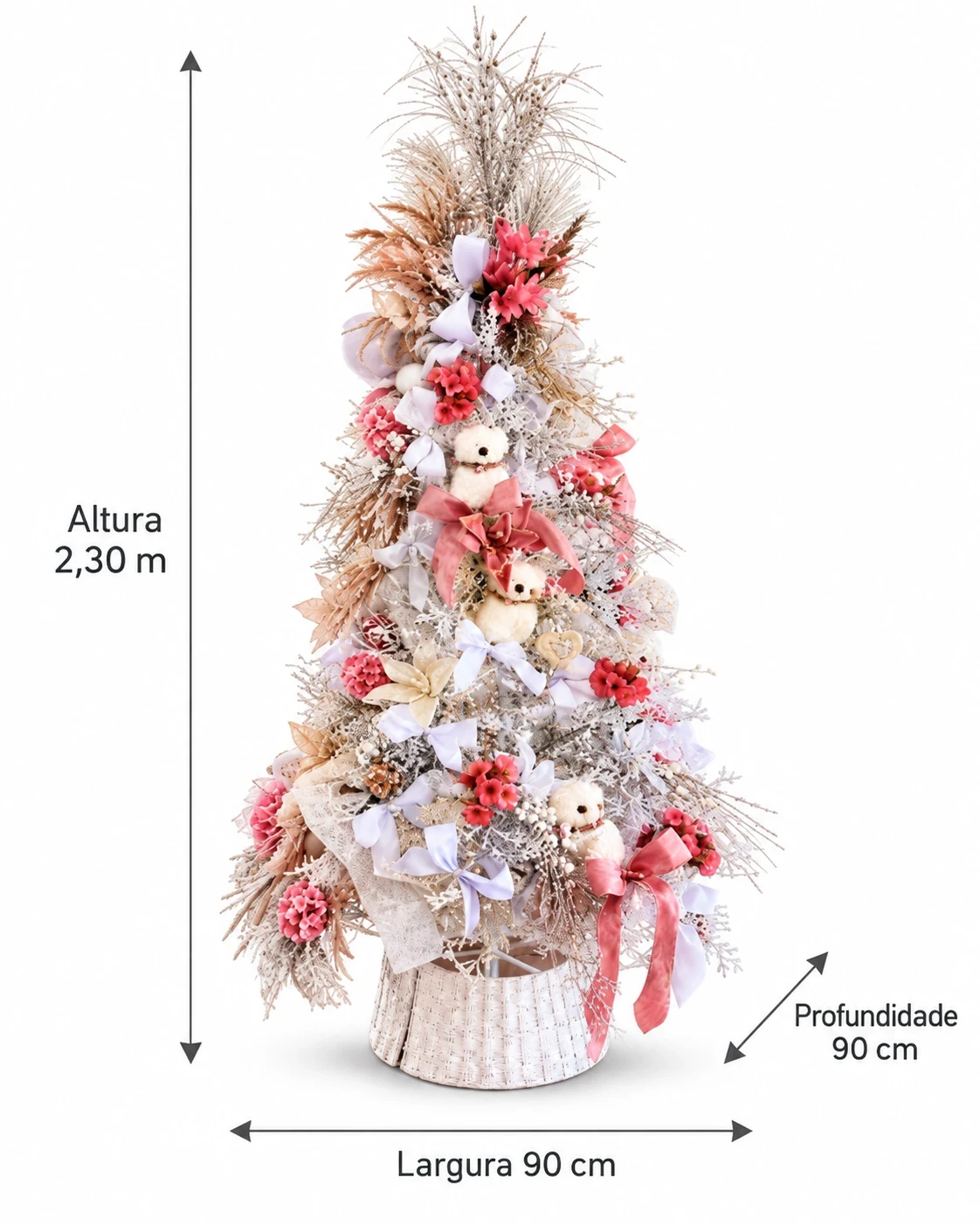 Árvore Decorada 2,30m Rosé e Branco com Corujas 180° 6