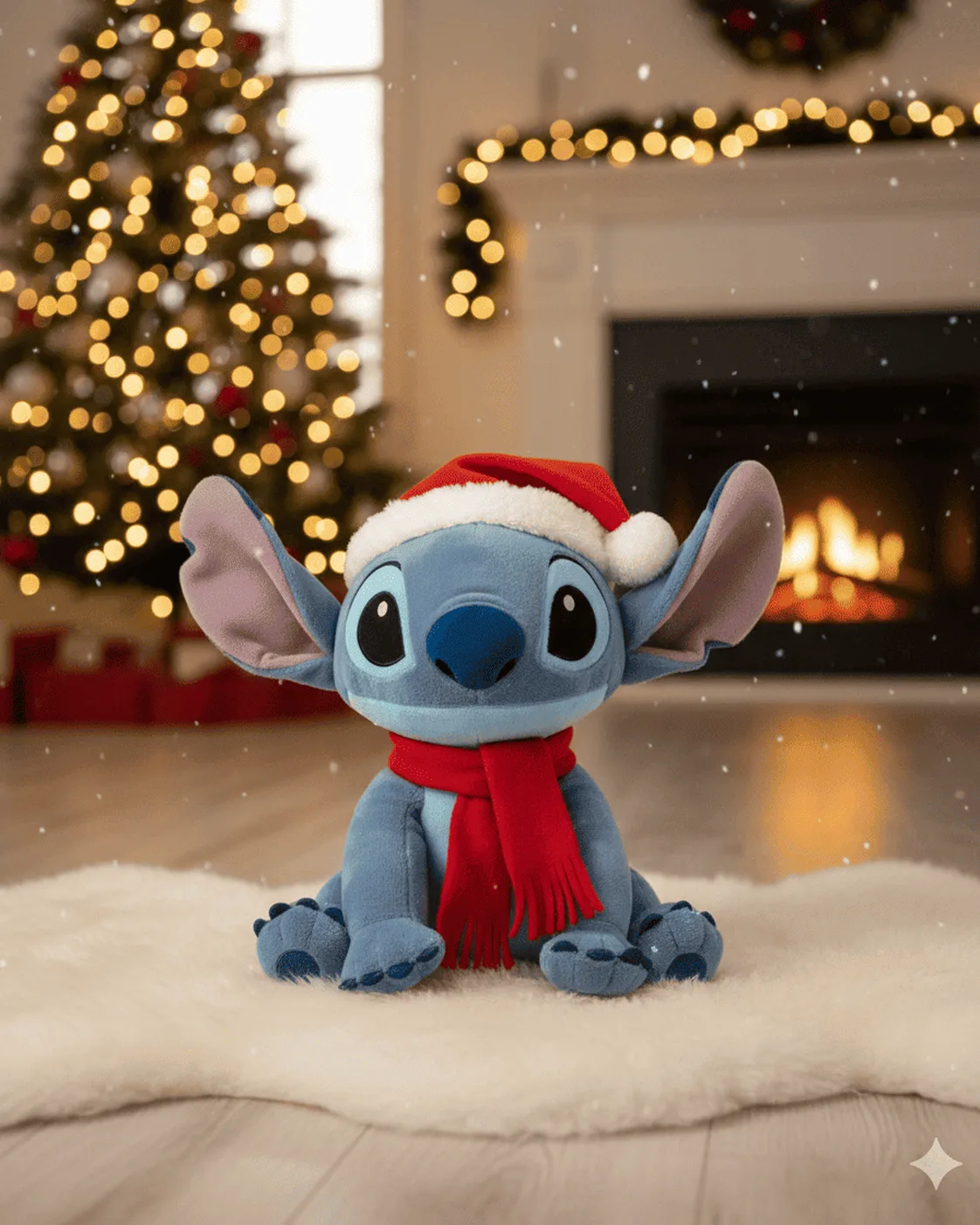 Boneco Pelúcia Stitch Natalino com Gorro e Cachecol 30cm