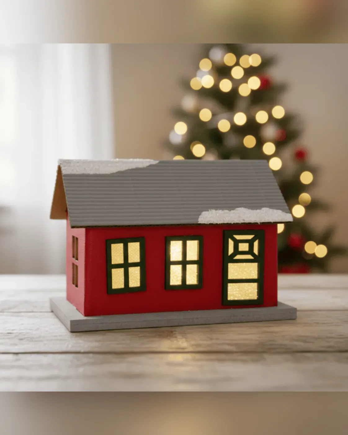 Casinha Natalina Iluminada com Telhado Nevado 13 cm