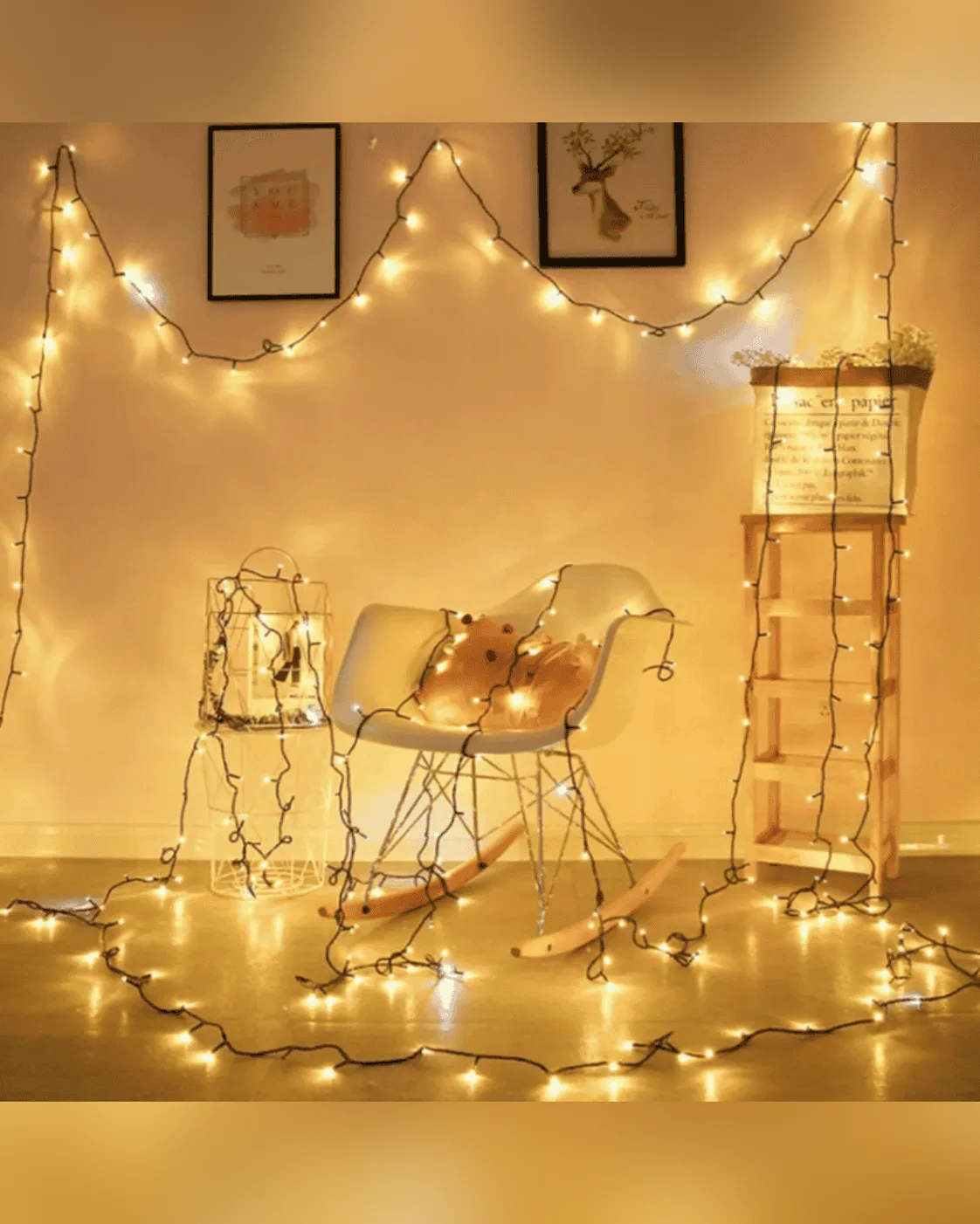Cordão Pisca-Pisca 100 LEDs Amarelo Quente Fio Preto 10m 2