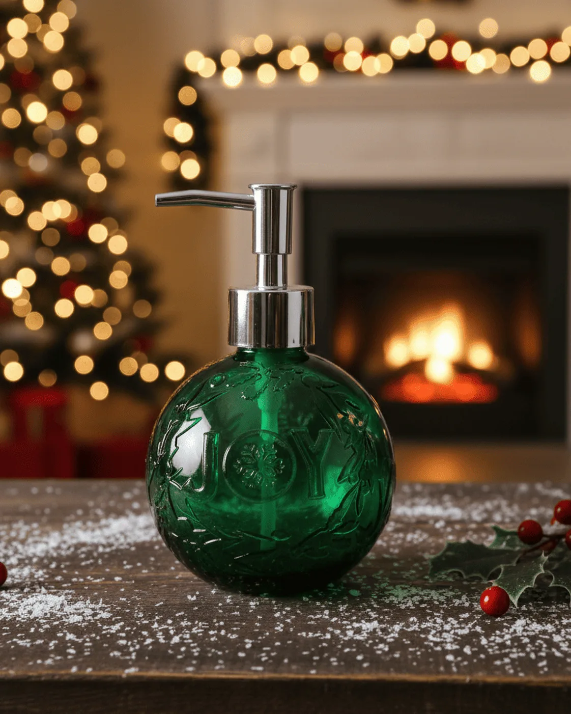 Dispenser Decorativo para Sabonete Líquido Verde Joy Prata 16cm