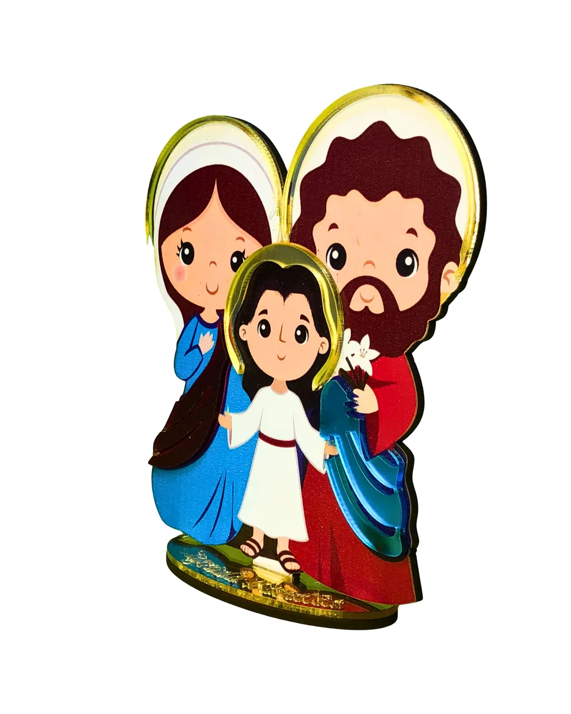 Enfeite de Mesa Sagrada Família Infantil Ilustrado em MDF 12cm 2