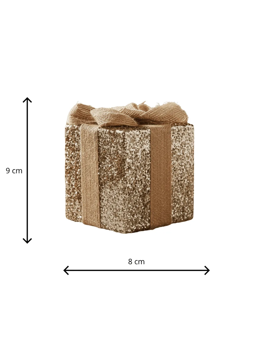 Enfeite Decorativo Caixa de Presente Glitter Champanhe Laço Juta 9cm 2