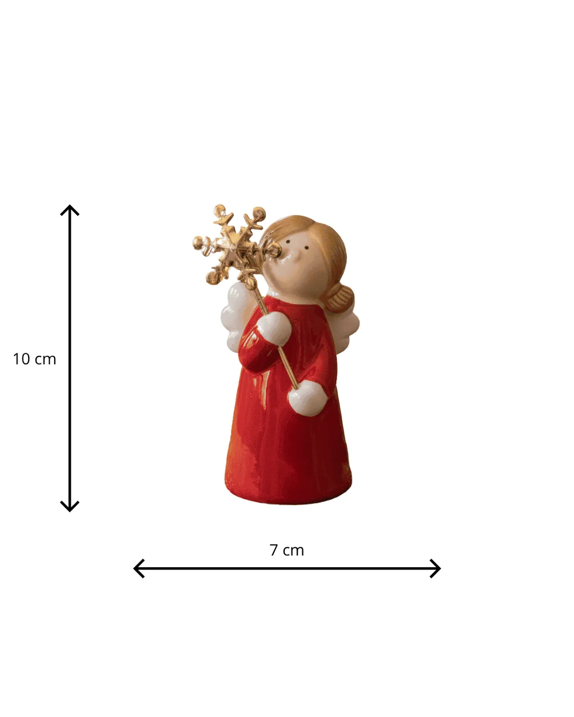 Enfeite Decorativo de Mesa Anjo em Cerâmica Vermelha com Floco de Neve Dourado 11cm 3