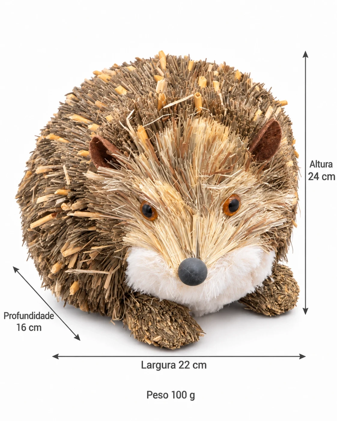 Enfeite Decorativo de Natal Porco-Espinho de Palha real 24cm 6