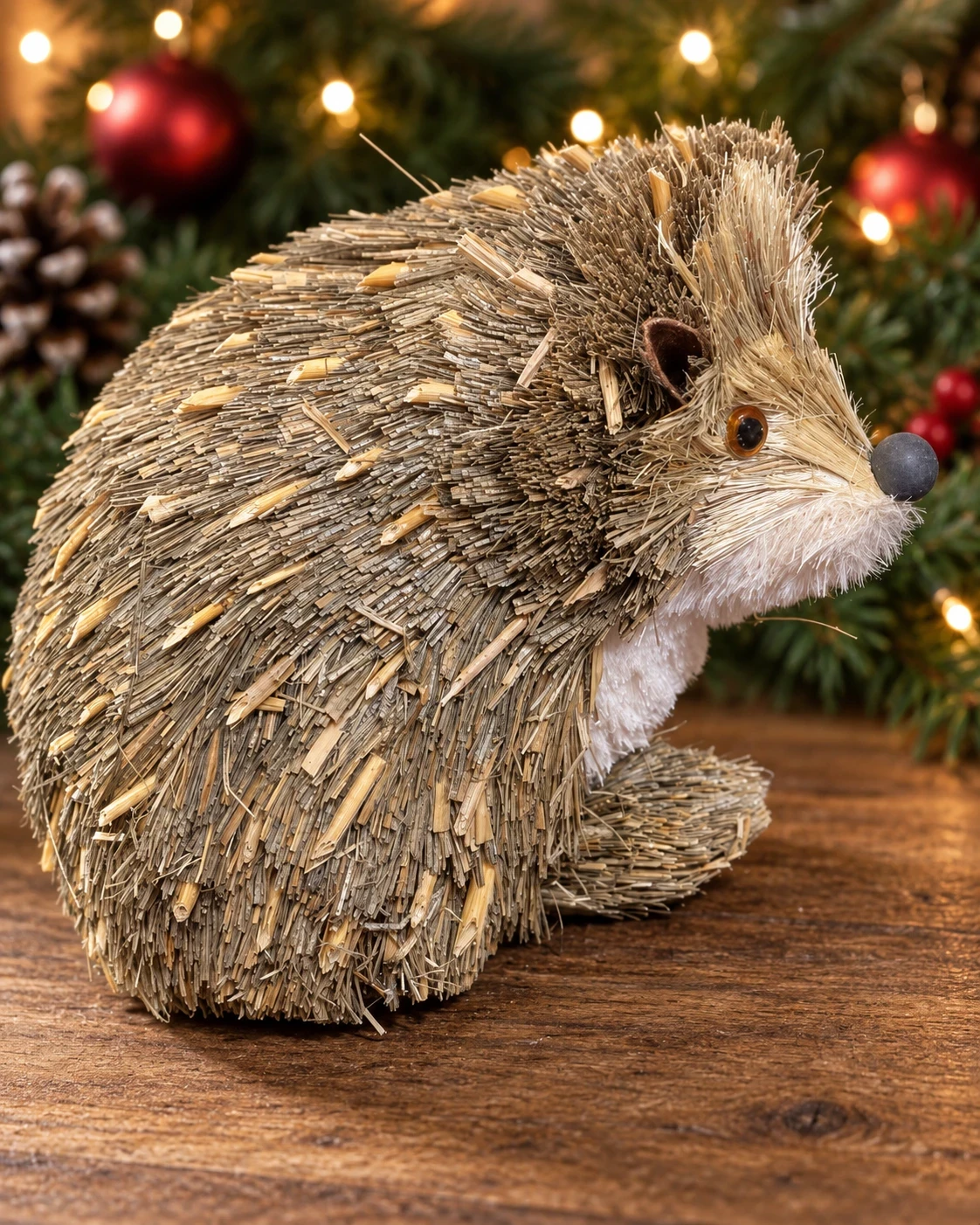 Enfeite Decorativo de Natal Porco-Espinho de Palha real 24cm 2