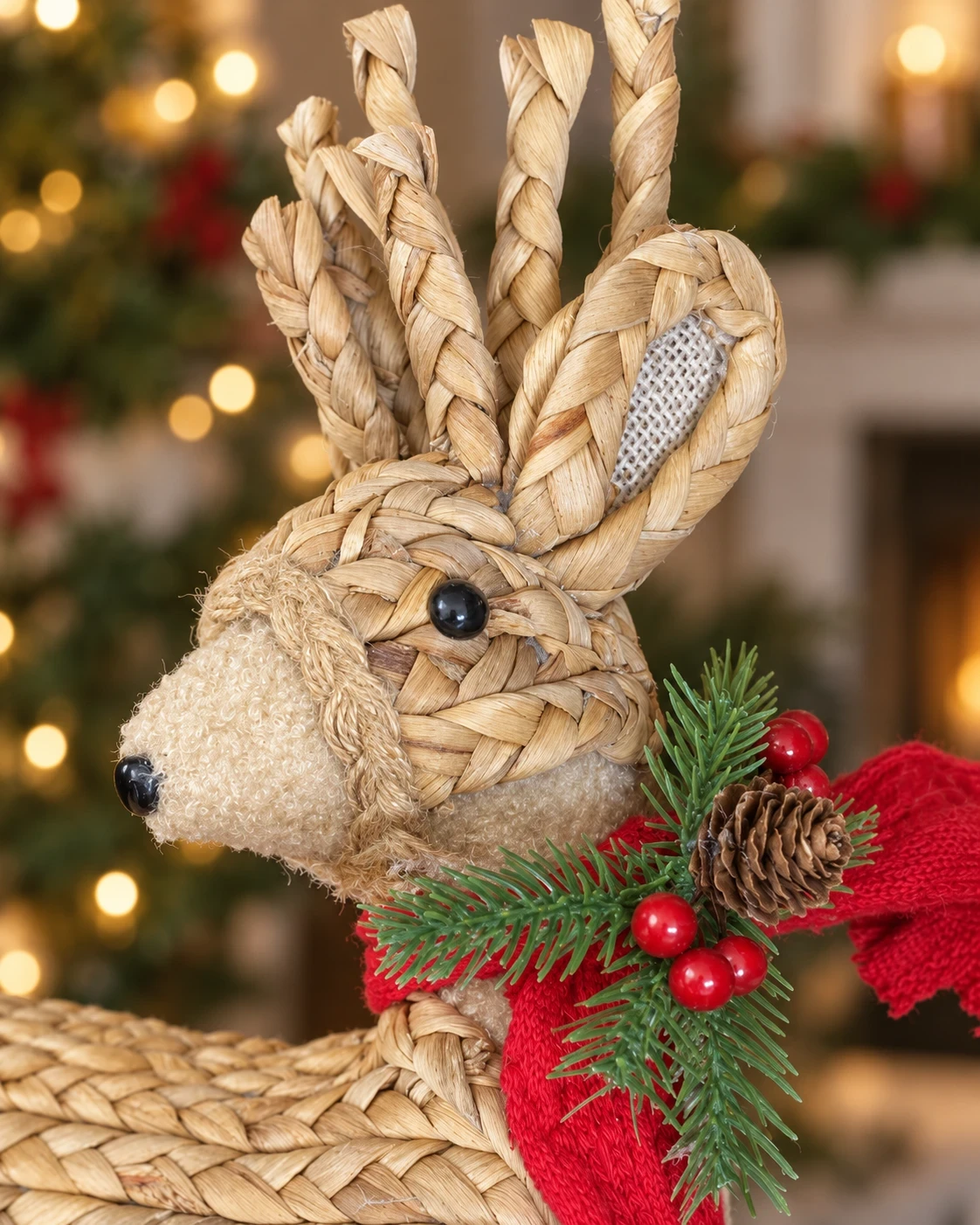 Enfeite Decorativo de Natal Rena de Palha com Cachecol 36cm 2