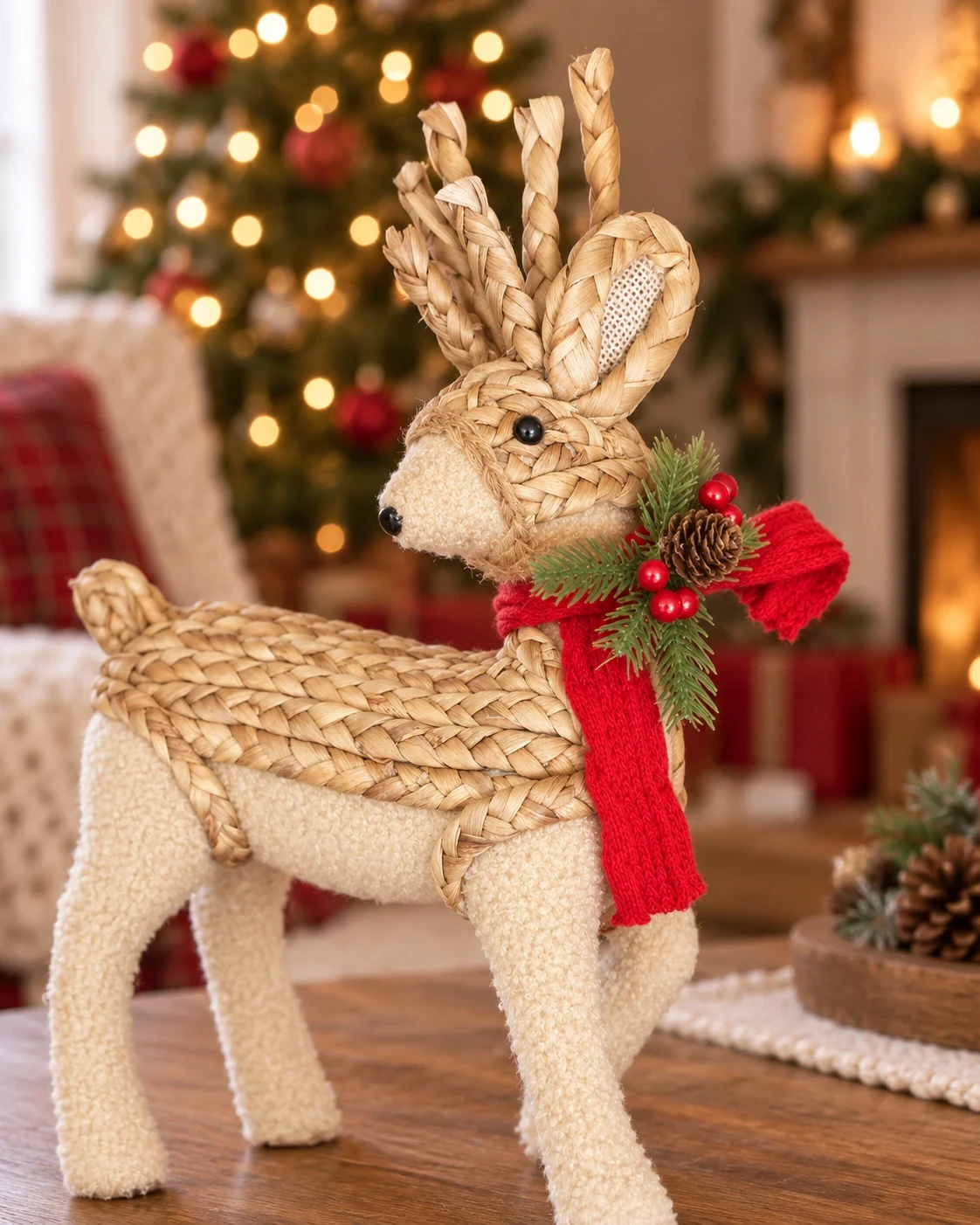Enfeite Decorativo de Natal Rena de Palha com Cachecol 36cm 4