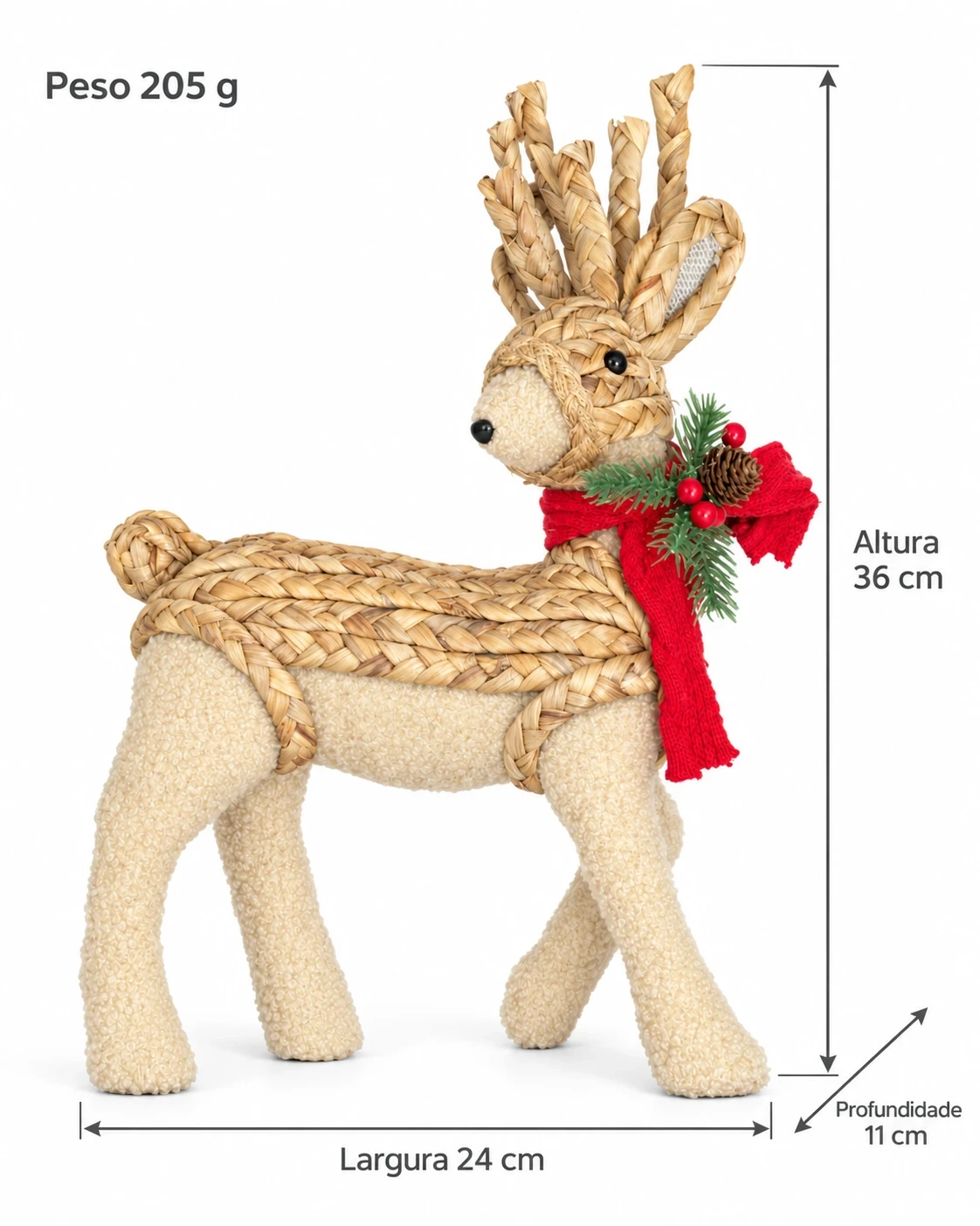 Enfeite Decorativo de Natal Rena de Palha com Cachecol 36cm 6