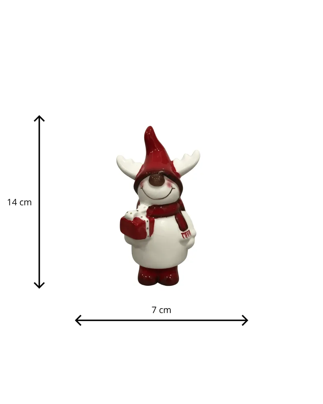 Enfeite Decorativo Rena Gnomo Cerâmica Vermelho e Branco 14cm 3