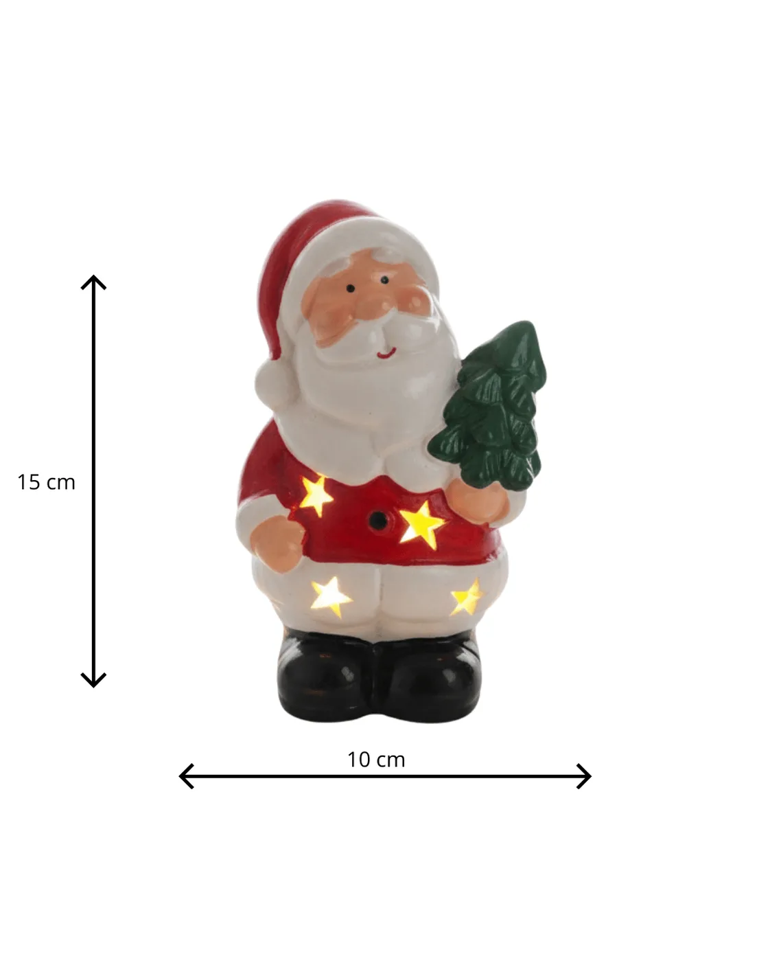 Escultura Decorativa Papai Noel de Cerâmica com Estrelas Iluminadas 15cm 3
