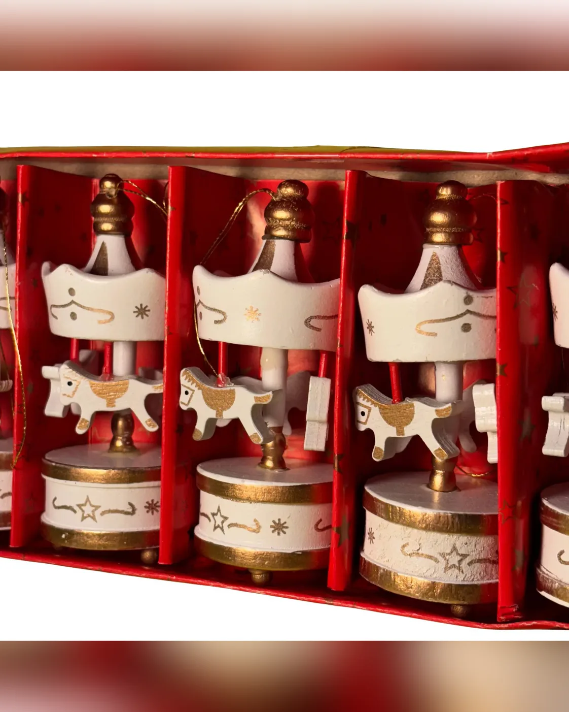 Kit 6 Mini Carrosséis de Natal Branco e Dourado 8 cm 2