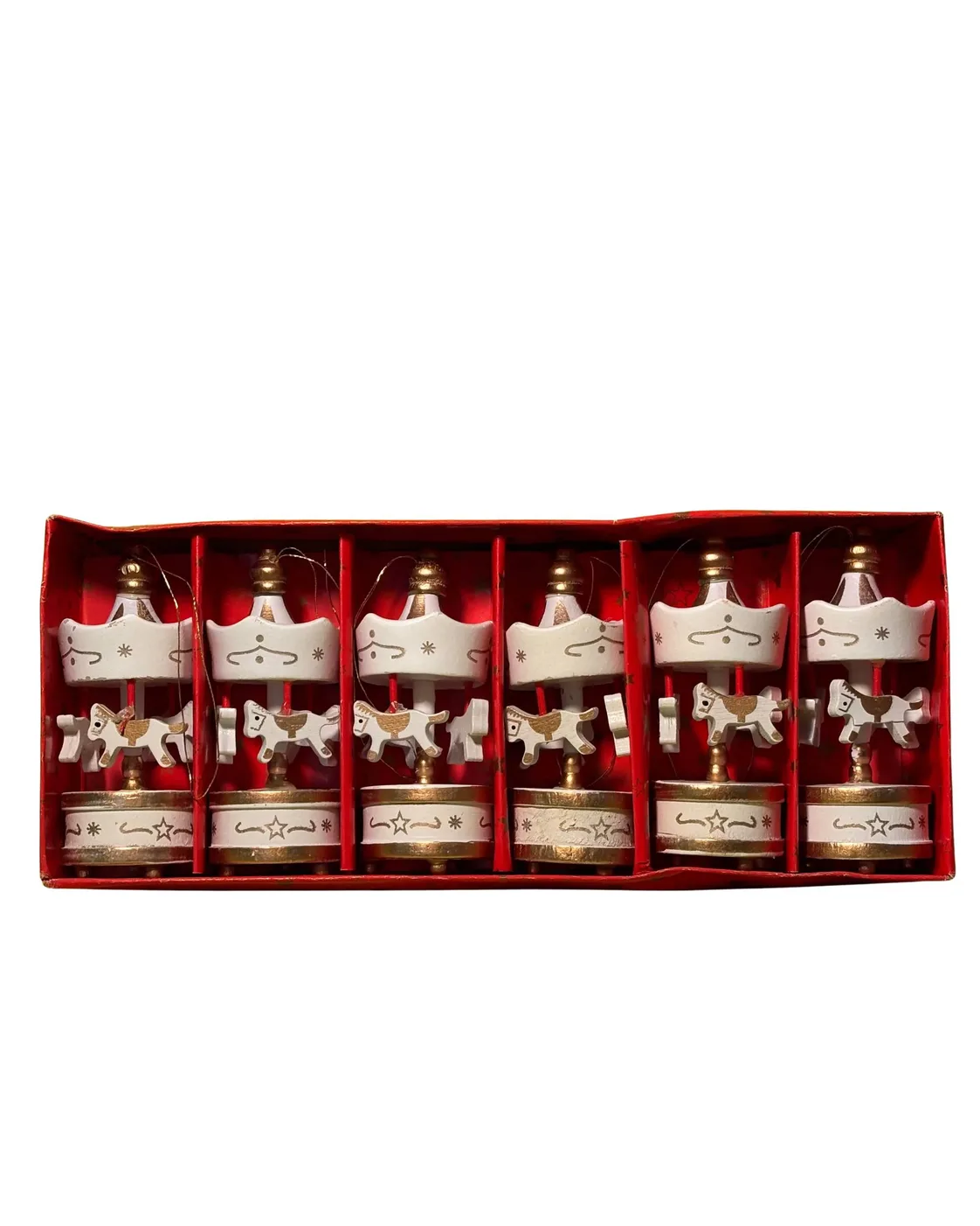 Kit 6 Mini Carrosséis de Natal Branco e Dourado 8 cm 3