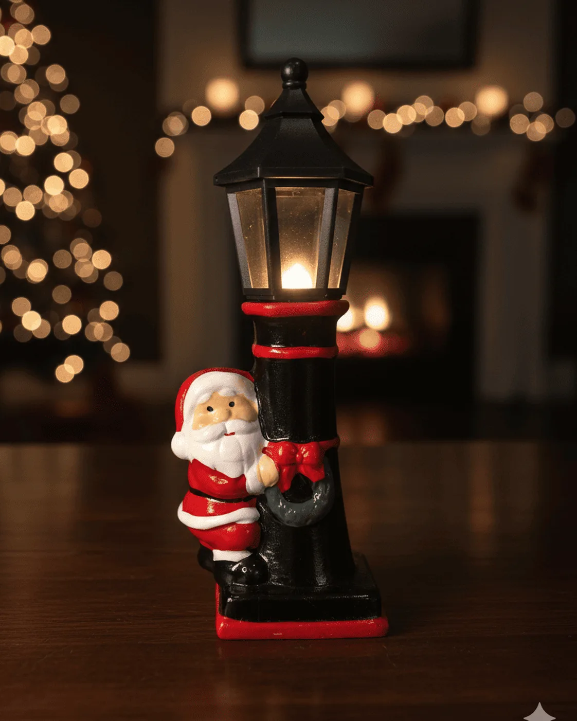 Luminária Decorativa de Mesa Poste de Natal com Papai Noel e LED 24cm 3