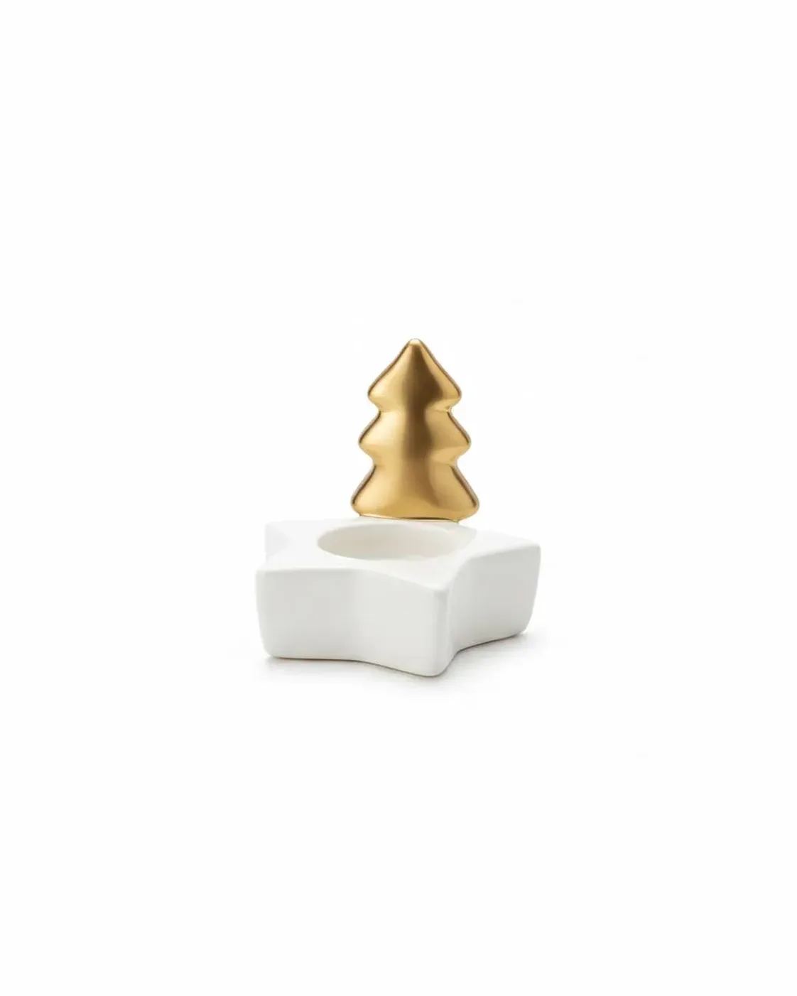 Porta-Vela em Cerâmica Estrela Branca com Pinheiro Dourado 9cm 3