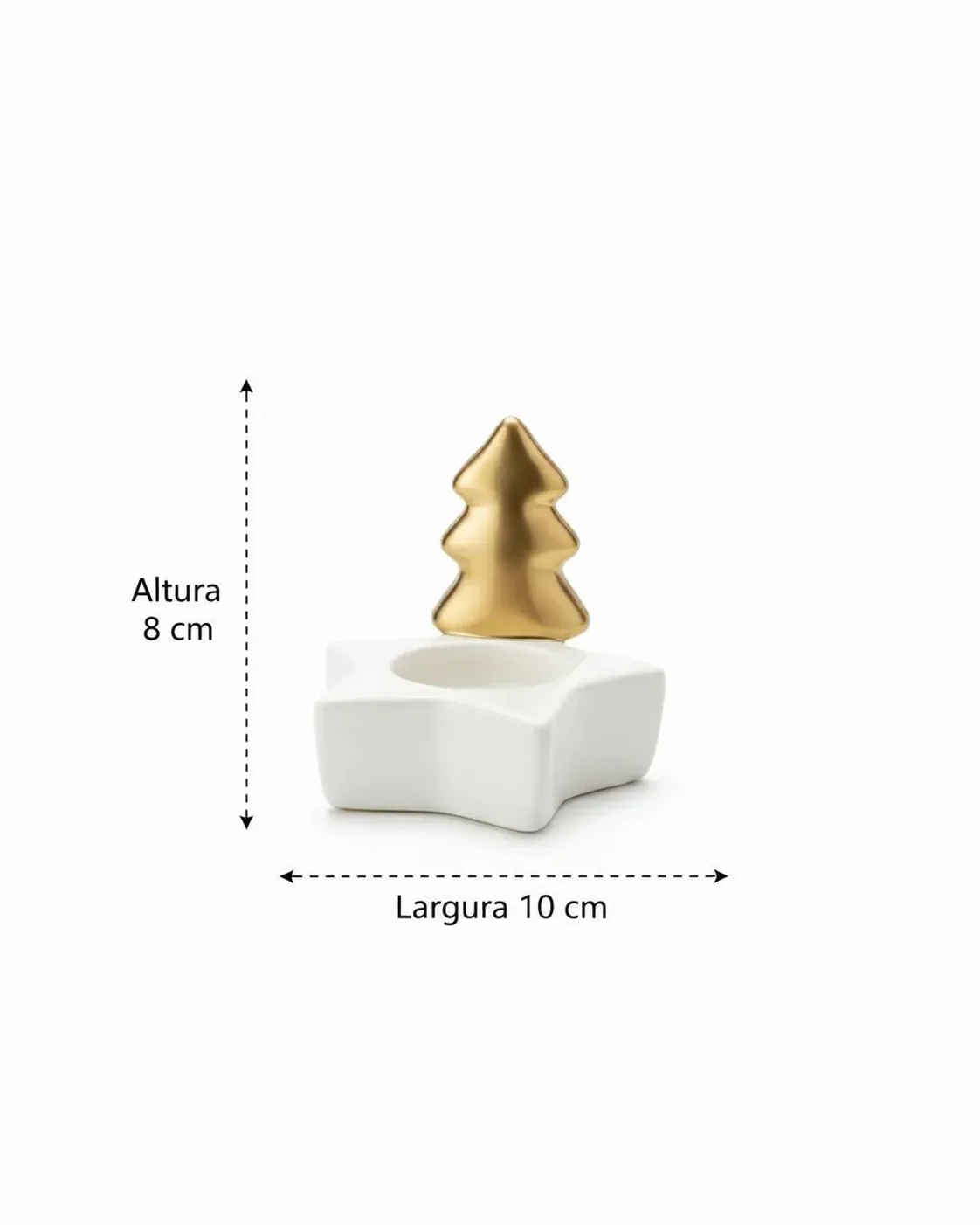 Porta-Vela em Cerâmica Estrela Branca com Pinheiro Dourado 9cm 6