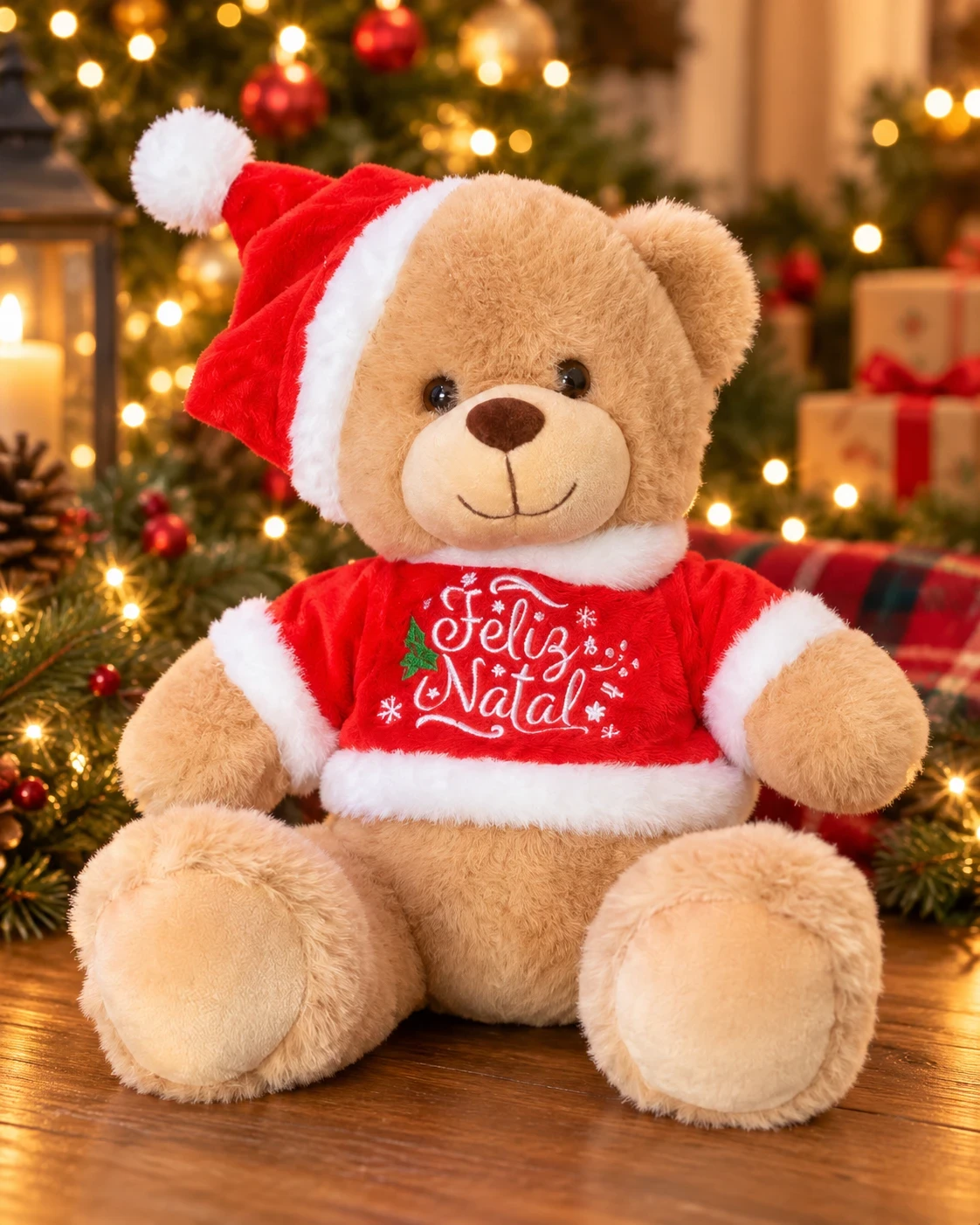 Urso de Pelúcia Natalino Feliz Natal 25 cm Vermelho