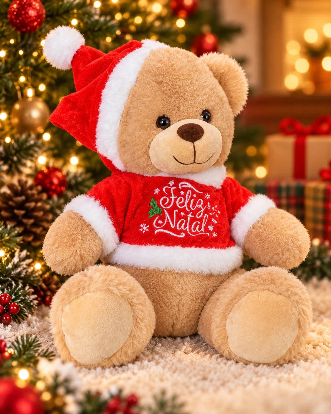 Urso de Pelúcia Natalino Feliz Natal 25 cm Vermelho 2