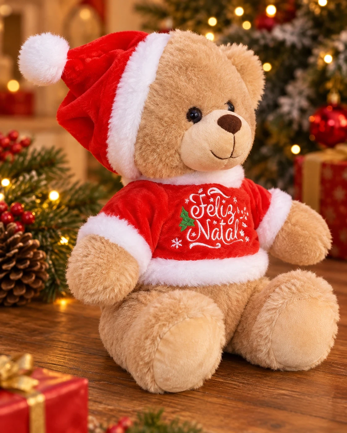 Urso de Pelúcia Natalino Feliz Natal 25 cm Vermelho 3