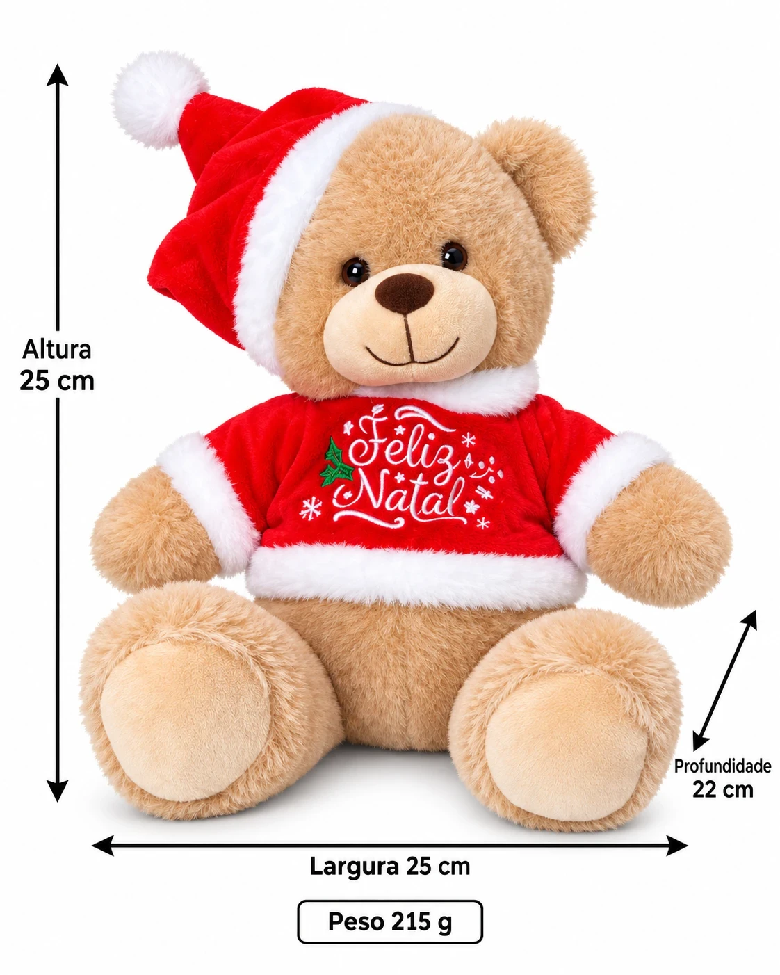Urso de Pelúcia Natalino Feliz Natal 25 cm Vermelho 6