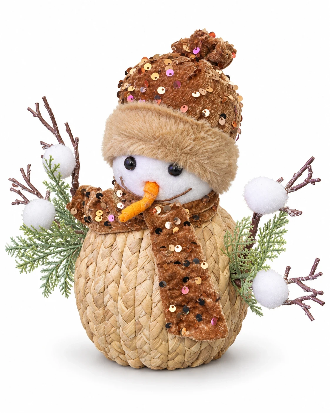 Boneco de Neve Natalino Trançado 25 cm Marrom e Branco 4