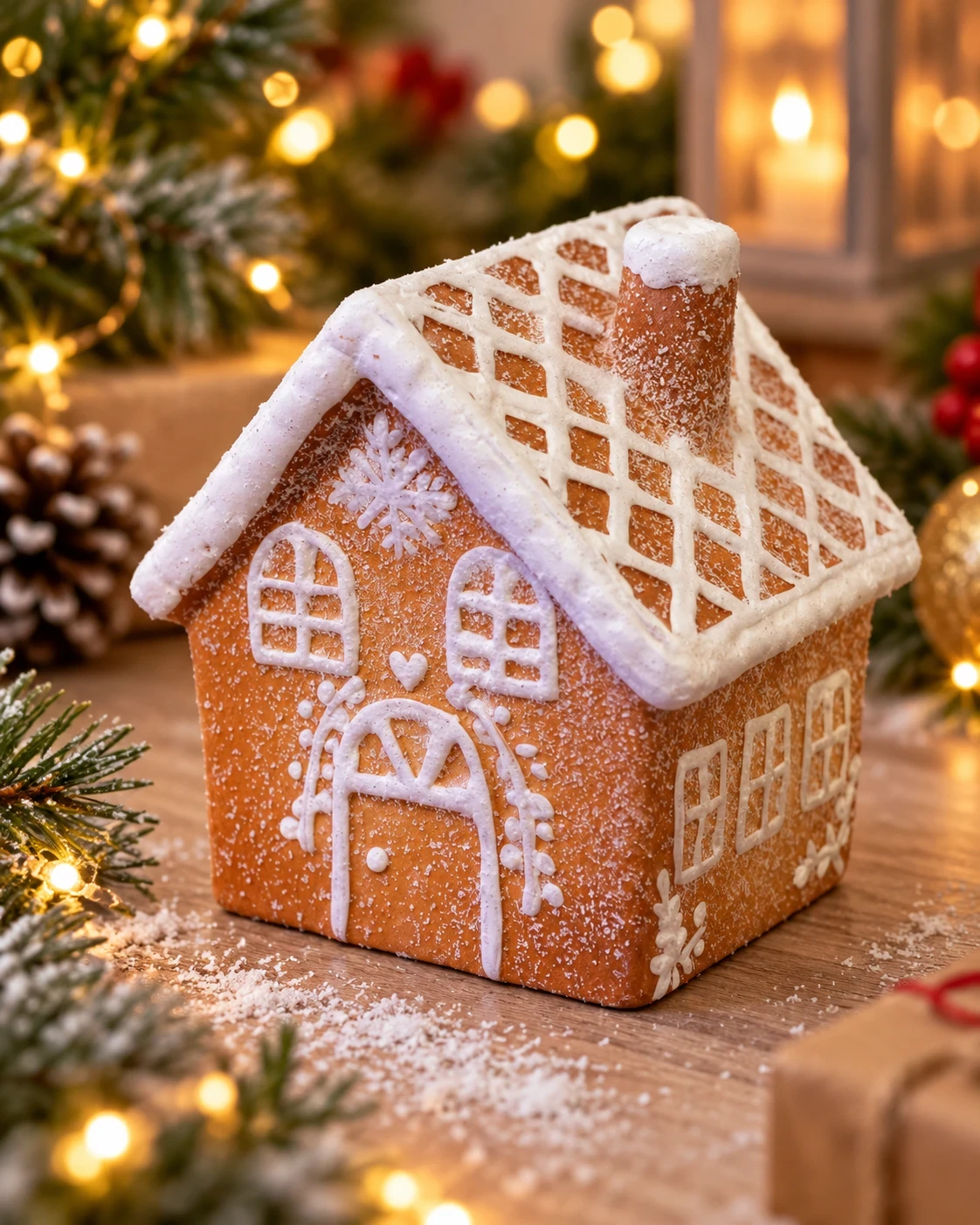 Casinha de Natal Gingerbread Marrom e Branca 15 cm 3