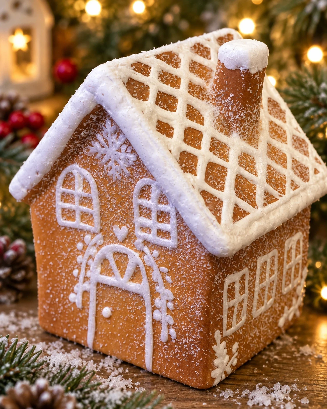 Casinha de Natal Gingerbread Marrom e Branca 15 cm 4
