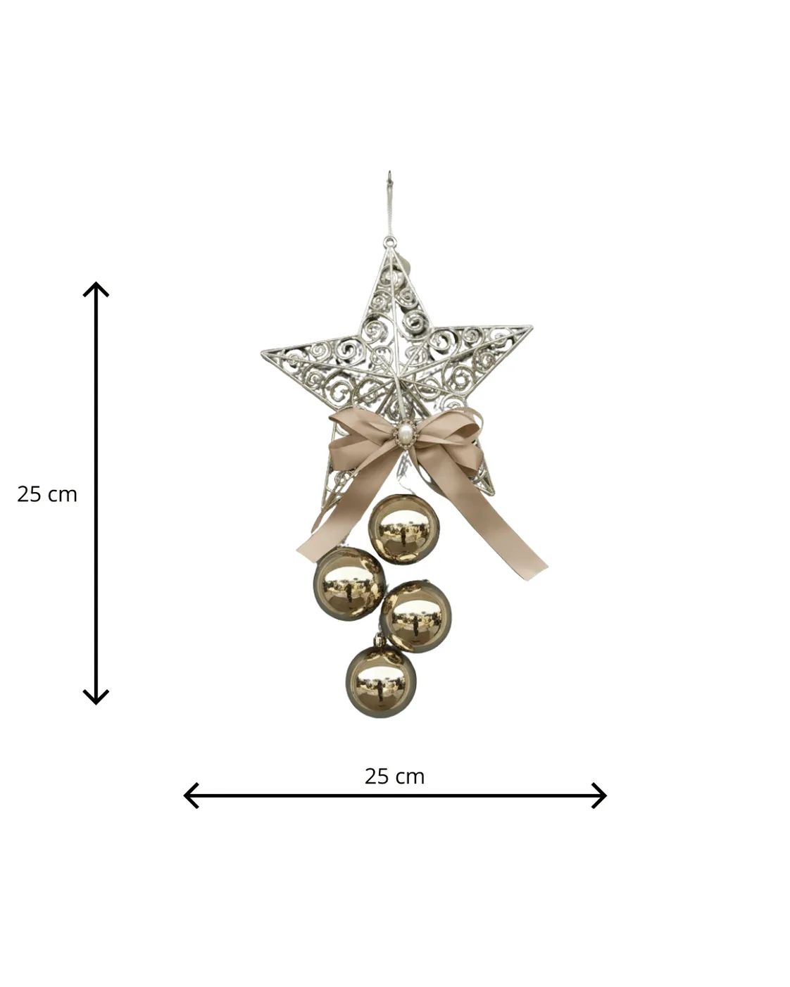 Enfeite de Porta Escapulário Estrela Vazada Champanhe com Laço e Bolas 59cm 2