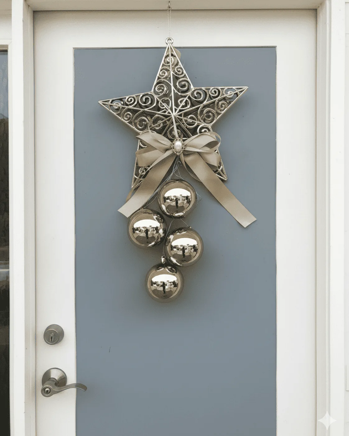 Enfeite de Porta Escapulário Estrela Vazada Champanhe com Laço e Bolas 59cm 3