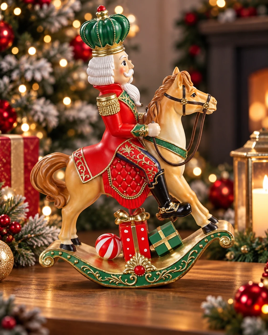 Enfeite Quebra-Nozes de Natal a Cavalo 30cm Vermelho/Dourado