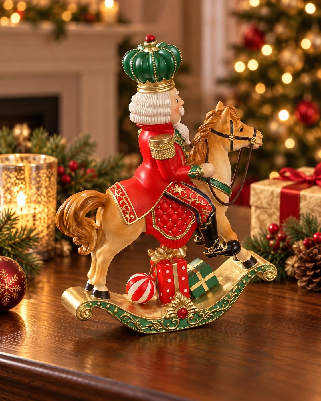 Enfeite Quebra-Nozes de Natal a Cavalo 30cm Vermelho/Dourado 2