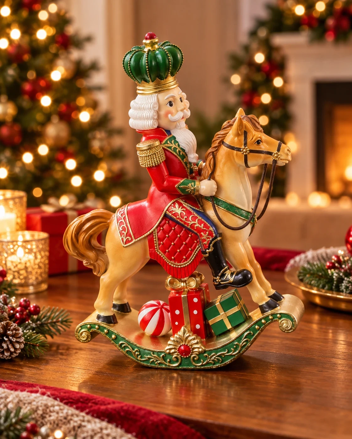 Enfeite Quebra-Nozes de Natal a Cavalo 30cm Vermelho/Dourado 3