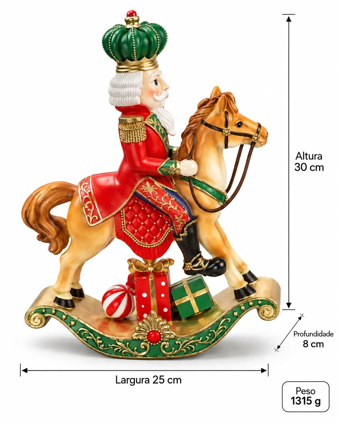 Enfeite Quebra-Nozes de Natal a Cavalo 30cm Vermelho/Dourado 5