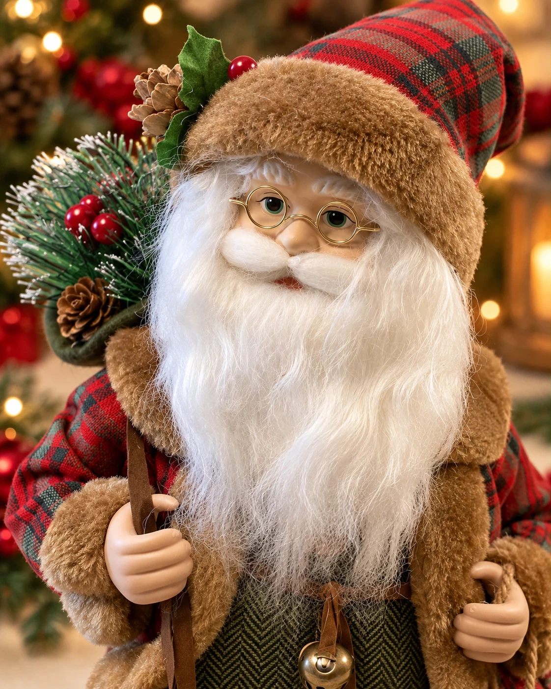 Papai Noel Bosque de Natal Xadrez com Pinhas 45 cm 3